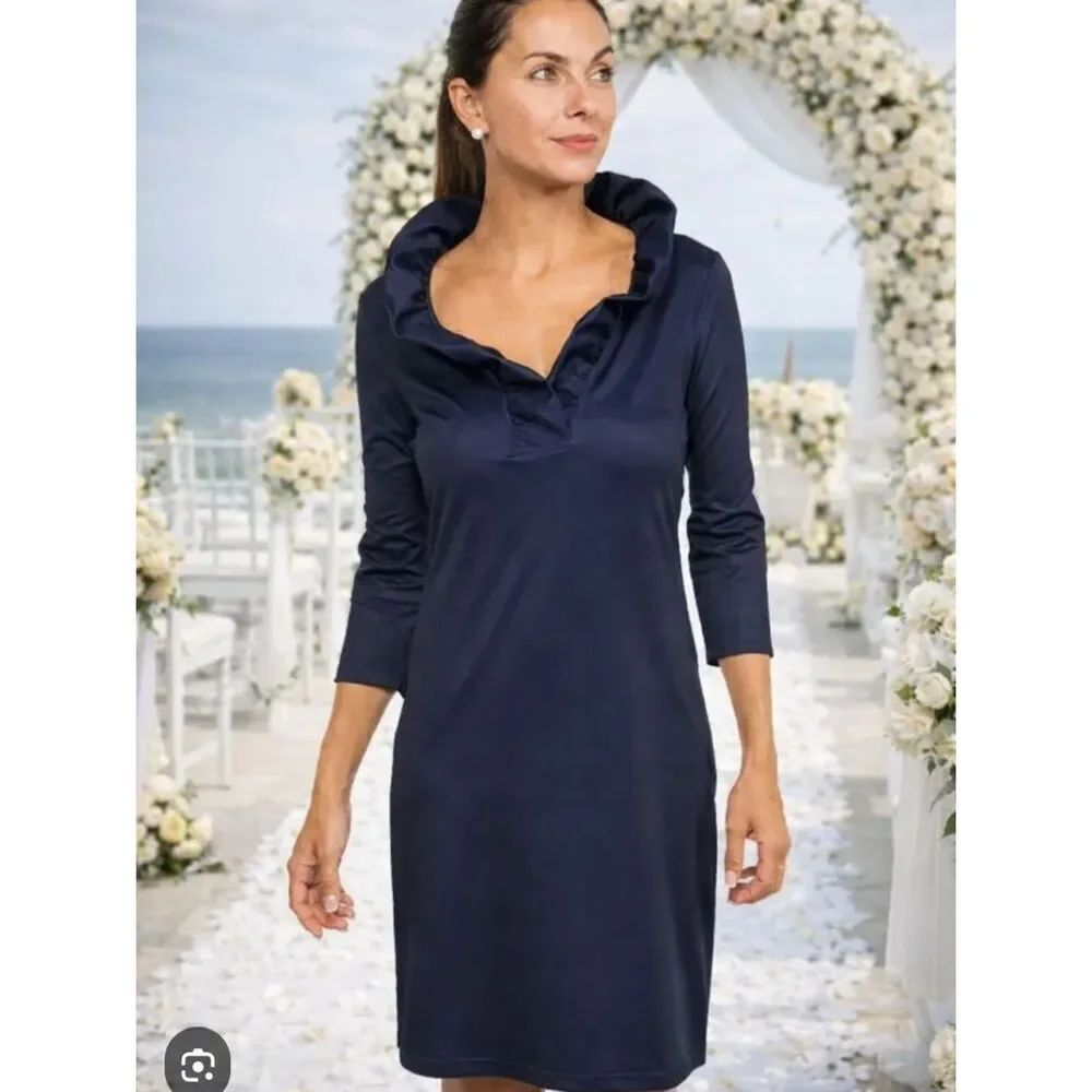 Gretchen Scott Designs Navy Blue Long Sleeve Dress Sz Shrimp